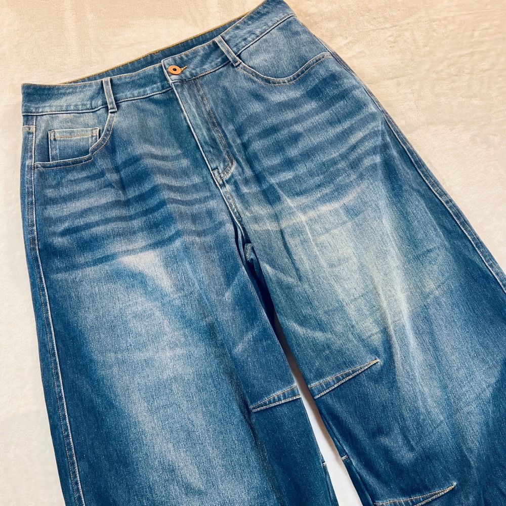 Halara Wide Leg Barrel Jeans Medium Wash High Waisted Denim Pants Size M